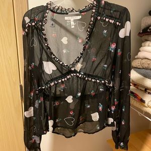 Avec les filles sheer heart print blouse